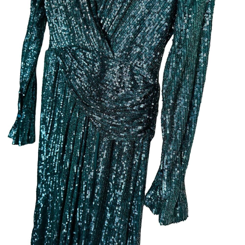 JONATHAN SIMKHAI Sequin Embroidered Long Sleeve Draped Front Marine Gown Size 2 - Picture 9 of 14